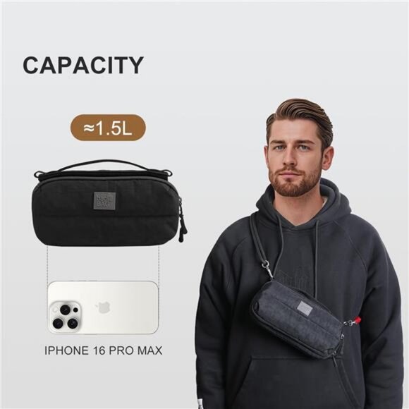 Sling Bag for Men/Women, Lightweight Nylon Travel Essential with Detachable Cord - Picture 4 of 8